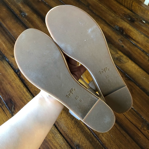 Coach Yellow White Open Toe Leather Wedge Sandals - Picture 7 of 8